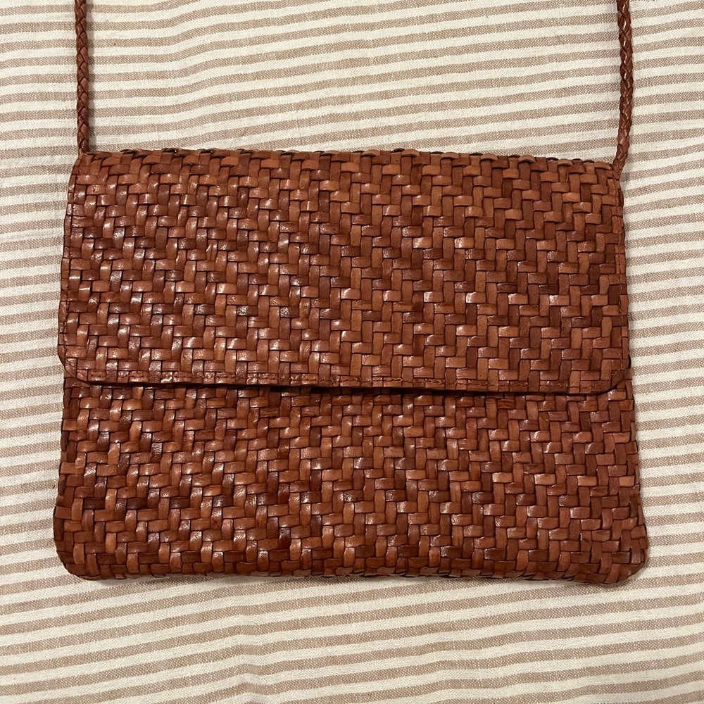 Allan K woven leather Crossbody pouch NWOT